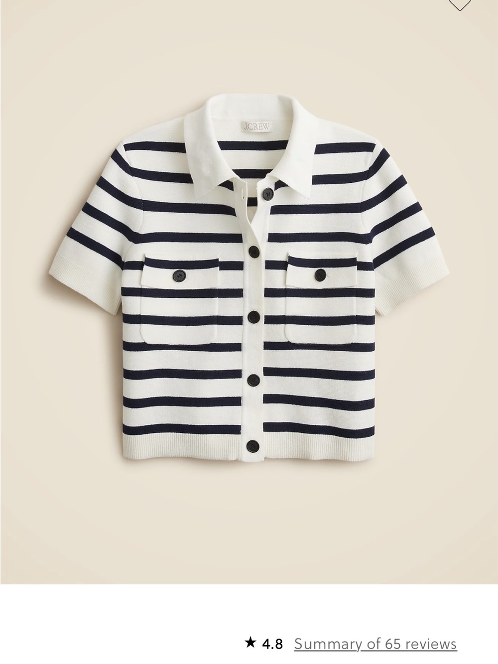 J. Crew collared short-sleeve cardigan in stripe - White & Navy